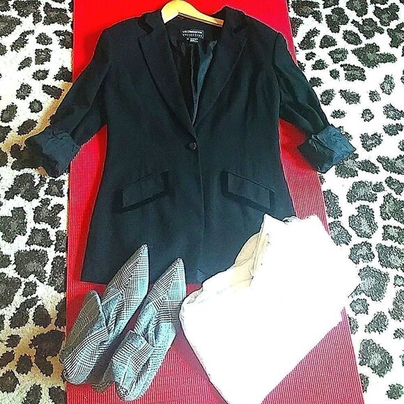 Vintage Liz Claiborne 1 Button Black Wool Tuxedo Jacket Size 10 - Picture 1 of 4